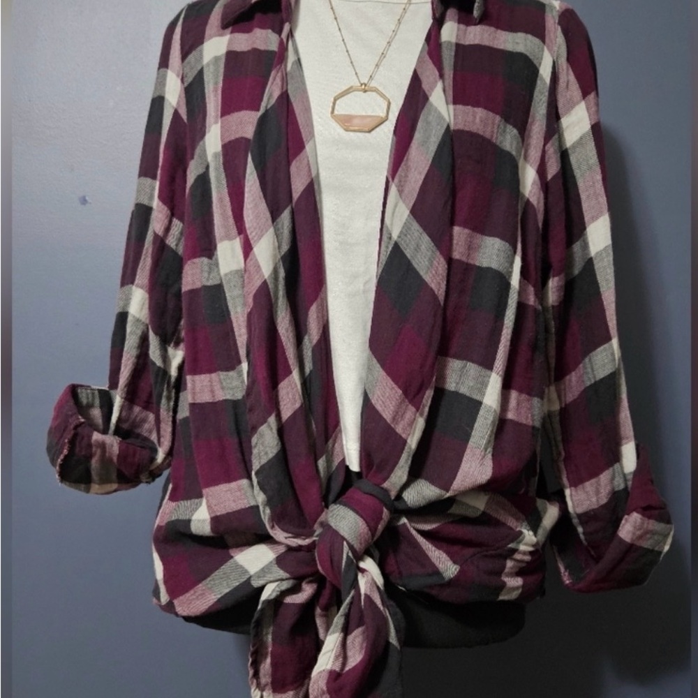 Style & Co. Plaid Cardigan in Burgundy and Black